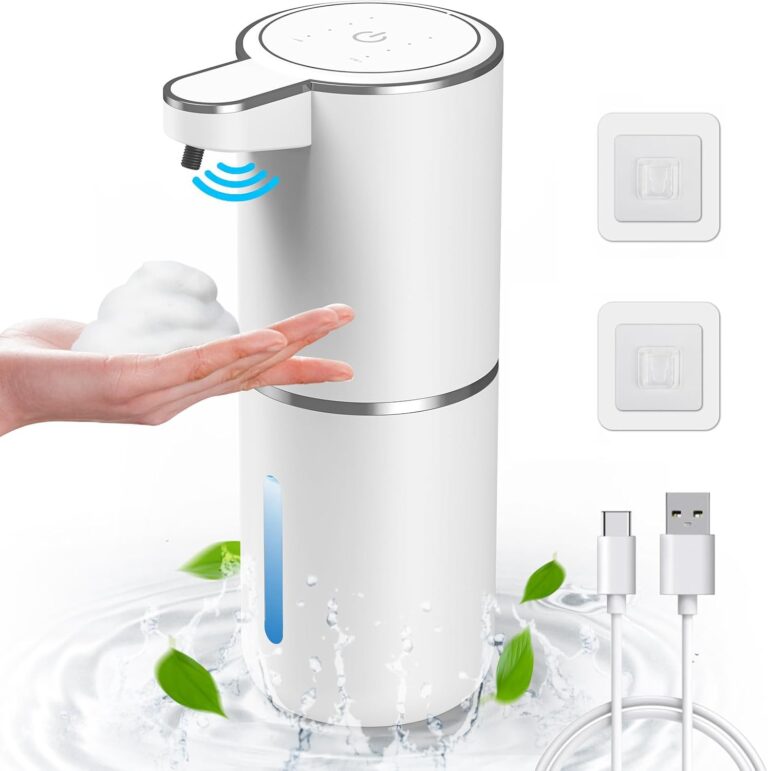 HOMELYLIFE automatic foaming soap dispenser in white with wall mounts and USB-C cable
