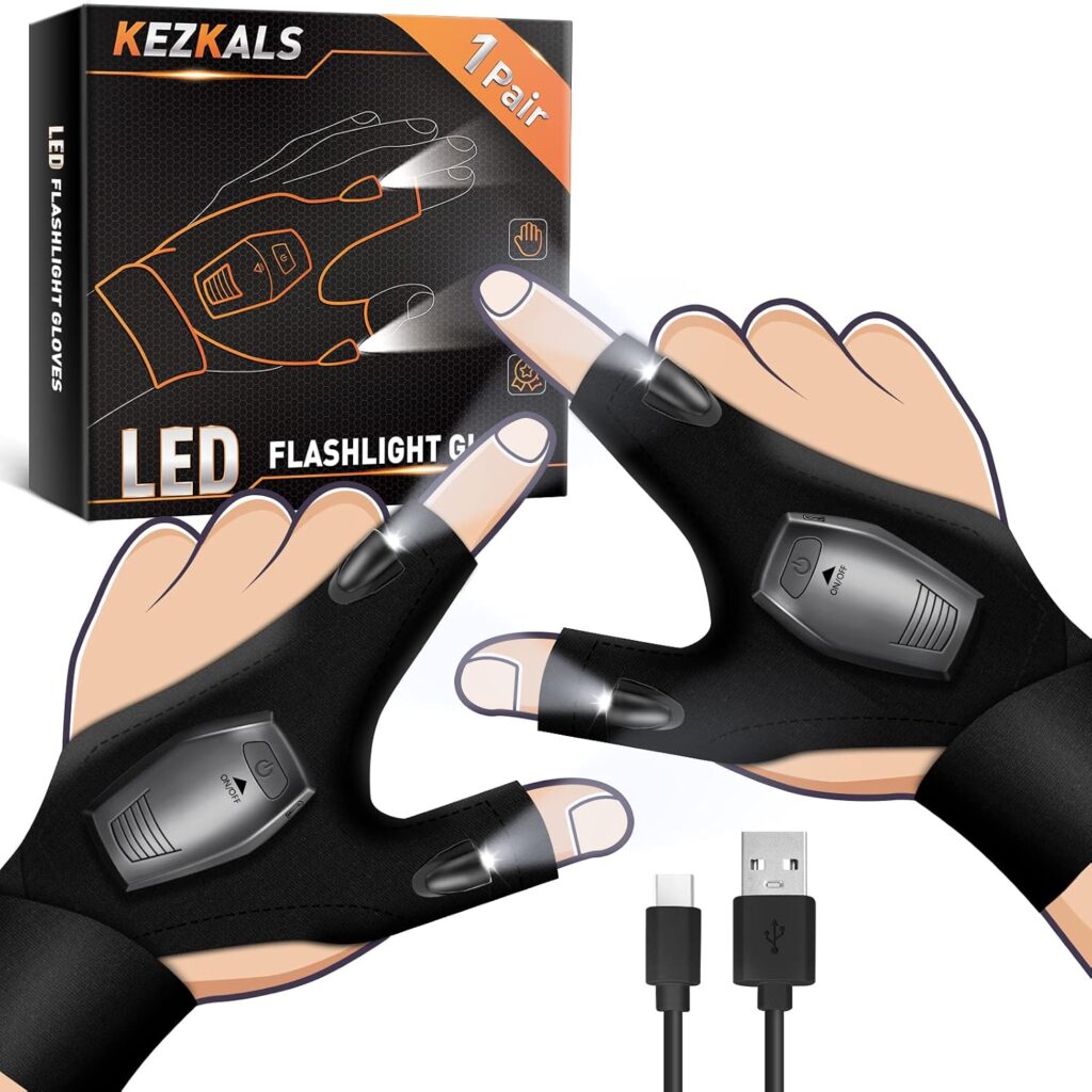 KEZKALS rechargeable LED flashlight gloves with USB charging cable